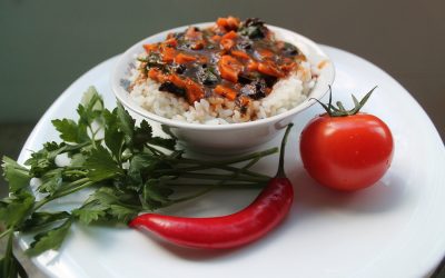 Arroz con champiñones y pimientos