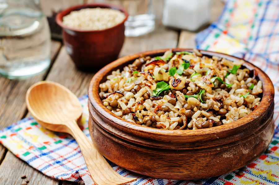 Arroz integral con lentejas