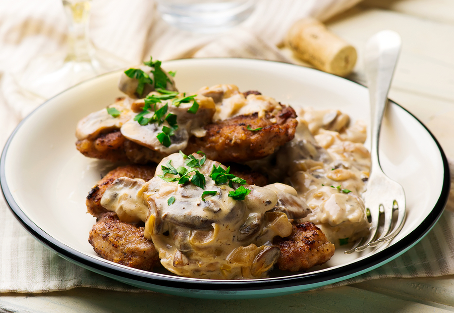 Chuleta de ternera con ragú de champiñones