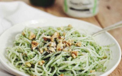 Spaghetti de arroz cremosos y al pesto