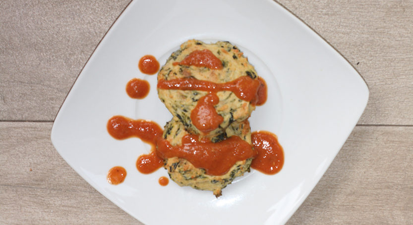 Tortillas de espinaca con salsa de pimiento